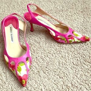 Manolo Blahnik, pink-flower pumps